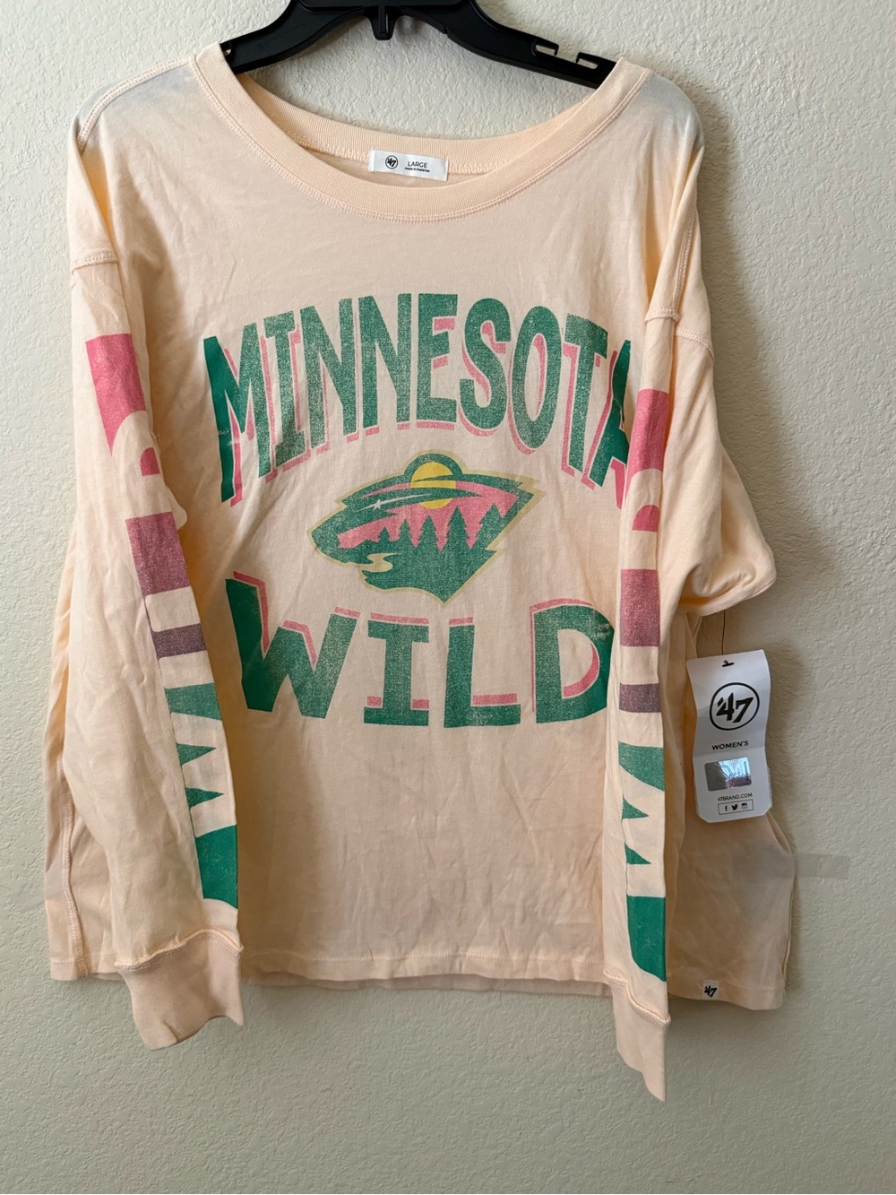'47 Minnesota Wild Women's Peach/Green/Pink Long Sleeve Shirt Size L NEW w/tags
